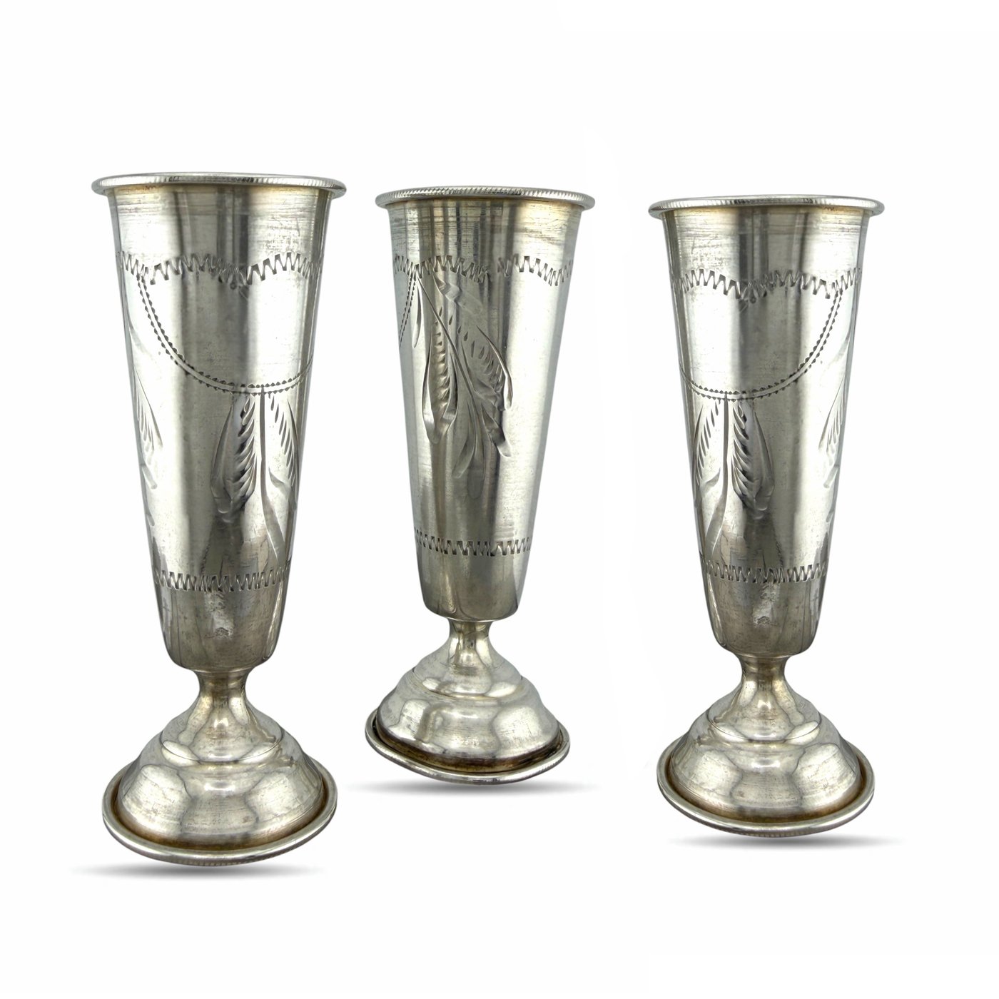 Imperial Russian 84 Zolotnik Silver Set of Antique Cups