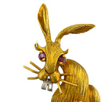 Hammerman Brothers 18K Yellow Gold Diamond and Ruby Bunny Brooch