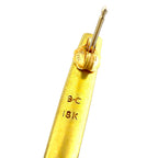 18K yellow gold earring post with stamped '18K' and hinged hook backing
