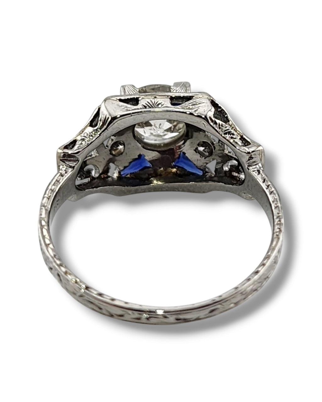 Art Deco 18K White Gold Ring with Large Center Diamond 1ct