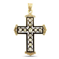 Antique-style yellow gold cross pendant with round diamond accents and hanging bail