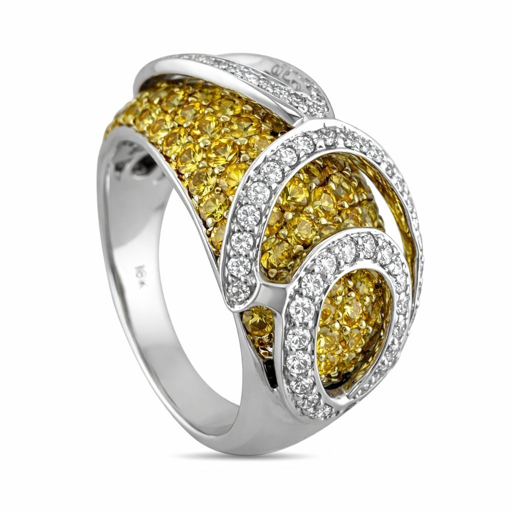 14K White Gold Multi Row 1.72ct Citrine and 0.65ct Diamond Ring