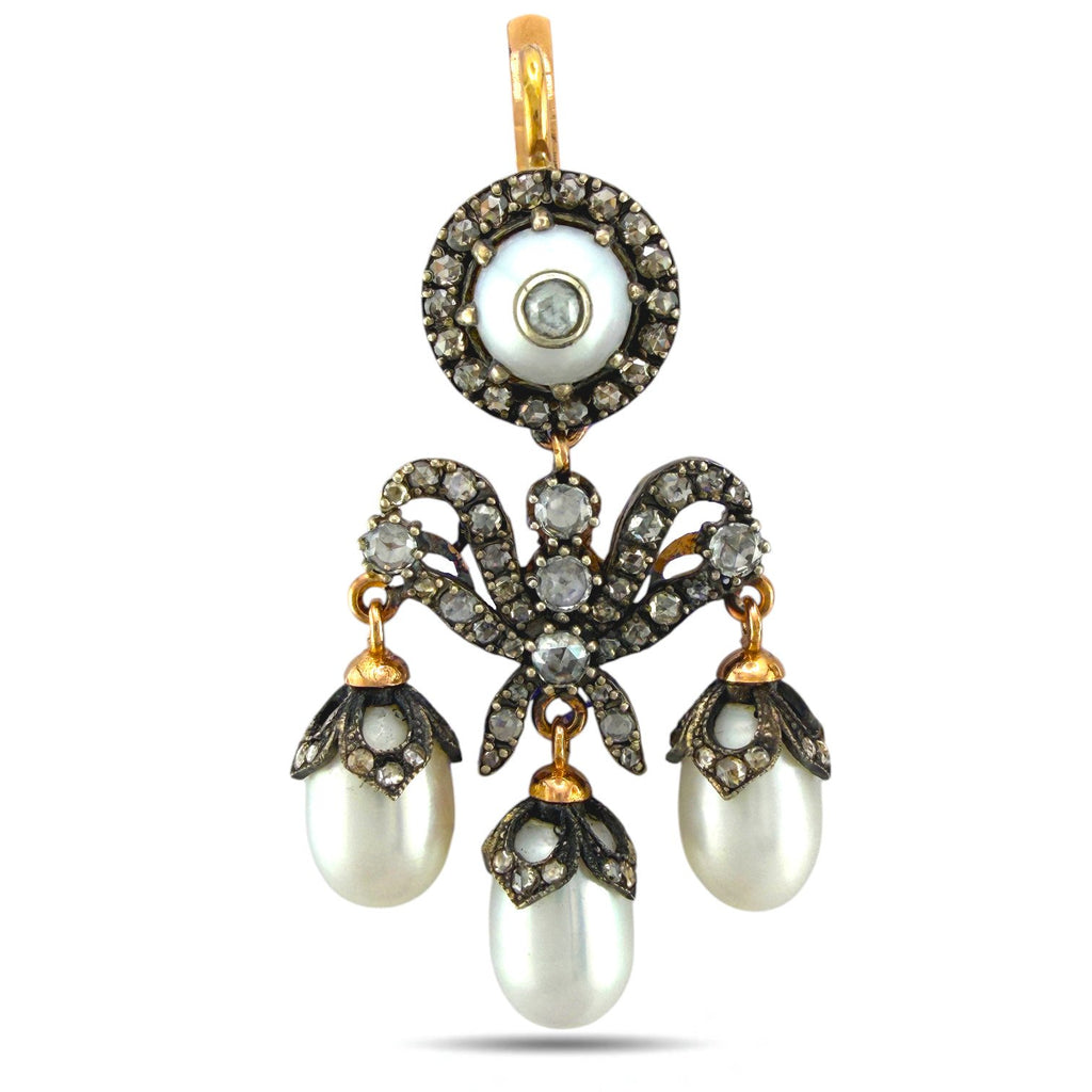 Faberge Imperial Russian Natural Pearl and 2ct Diamond Earrings