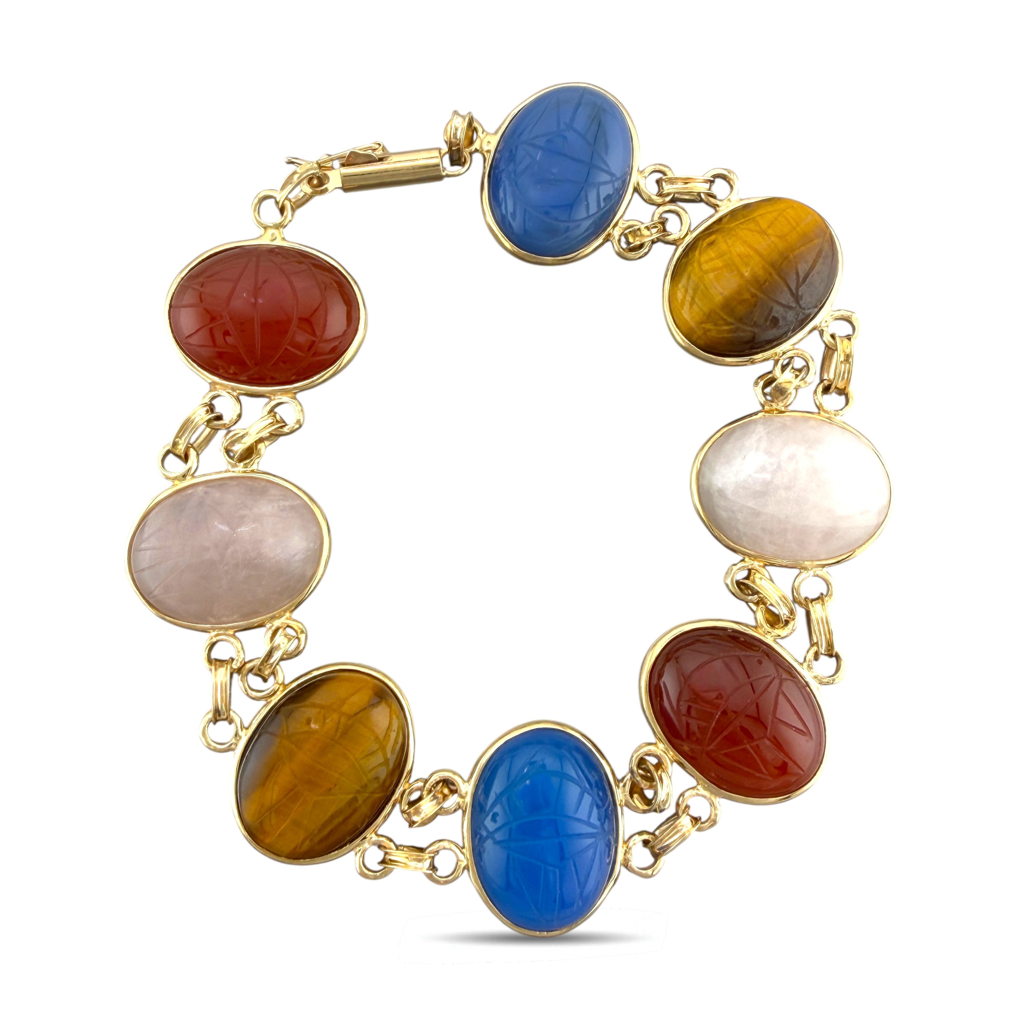 Bracelet - 18 kt. Yellow gold, Exclusive 18K Yellow Gold Oval Multi-Gemstone Bracelet
