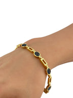 18K Yellow Gold Bracelet with Oval Sapphires and Round Diamonds