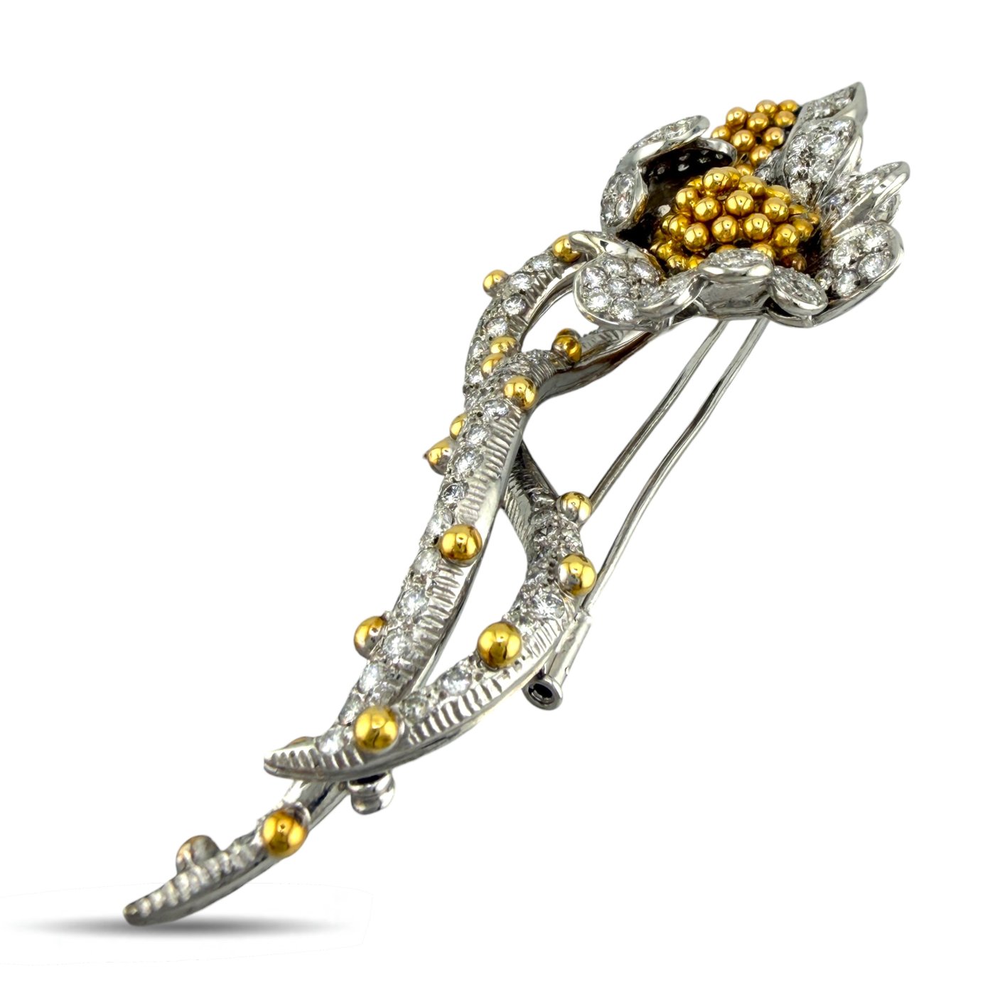 18K Yellow Gold 10.50ct Diamond Floral Brooch