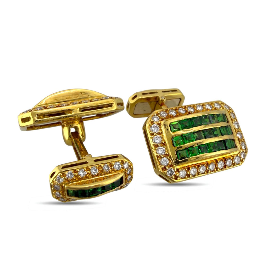 18K Yellow Gold 0.75ct Diamond and Emerald Cufflinks