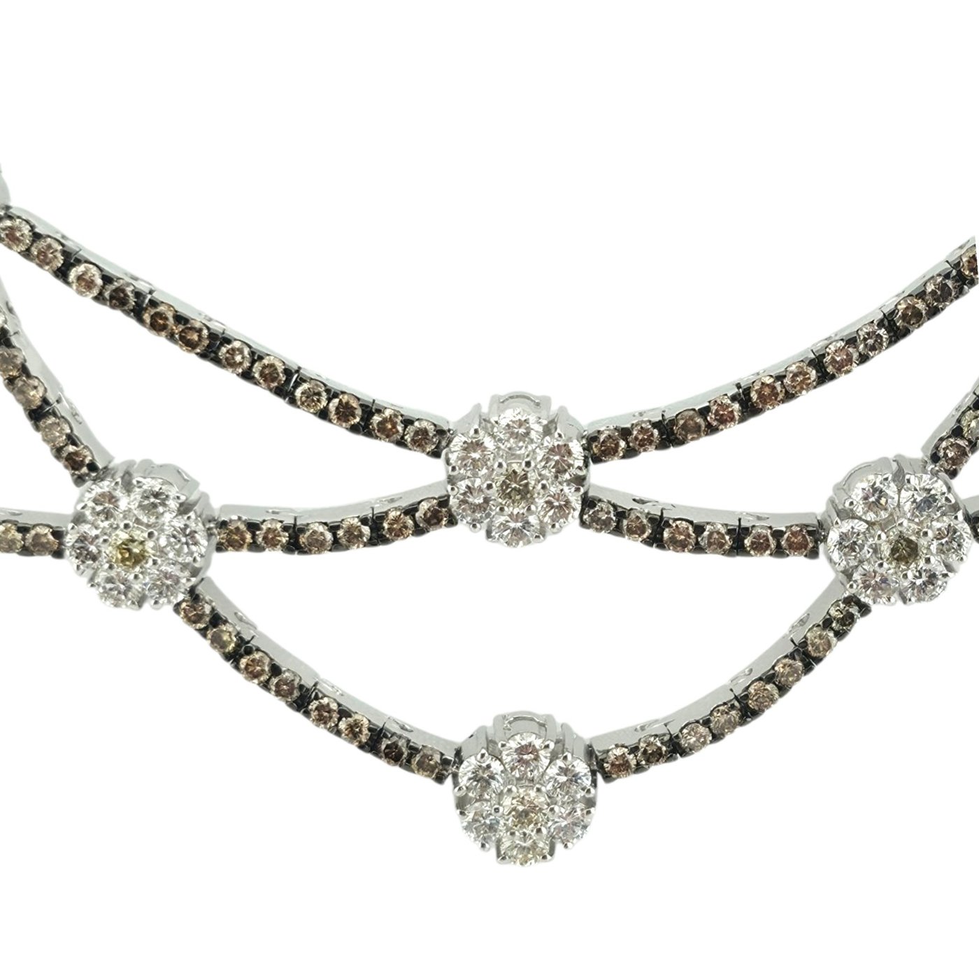 18K White Gold 6.0ct Diamond & Champagne Diamond Flexible Necklace with Certificate
