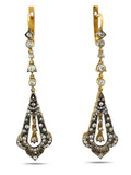 Antique Russian gold and diamond enamel earrings, teardrop drop with pavé stones