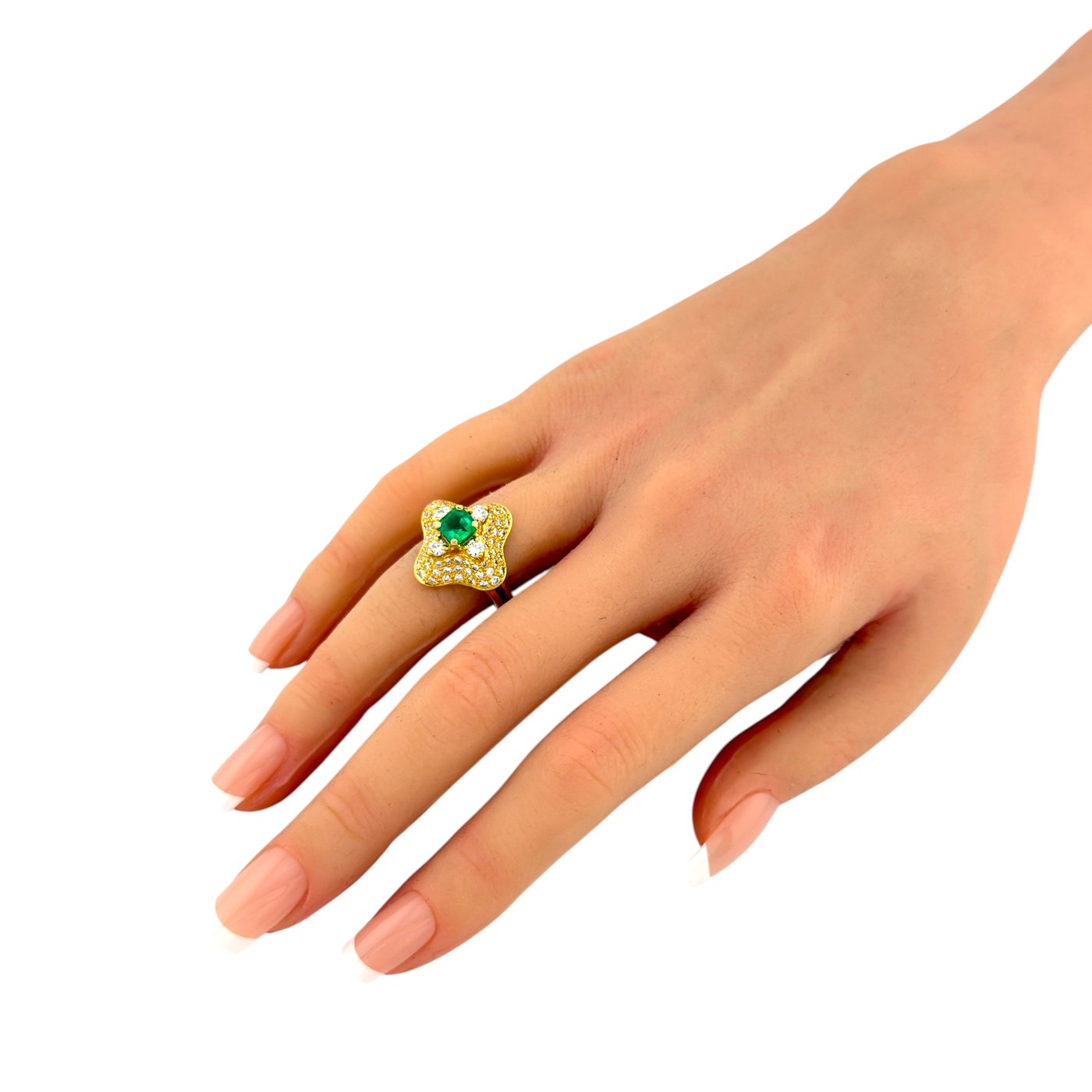 18K Yellow Gold 0.80ct Emerald and 1.08ct Diamond Cocktail Ring