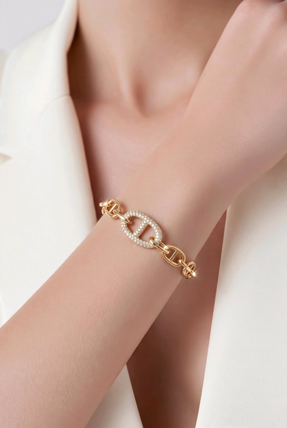Iconic Motif Design Diamond Pave Link Bracelet in 18K Rose Gold