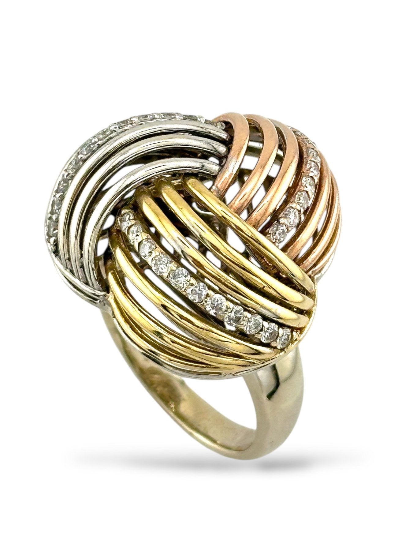 Ancora Designs 18K Tri-Color Gold Cocktail Ring with Diamonds