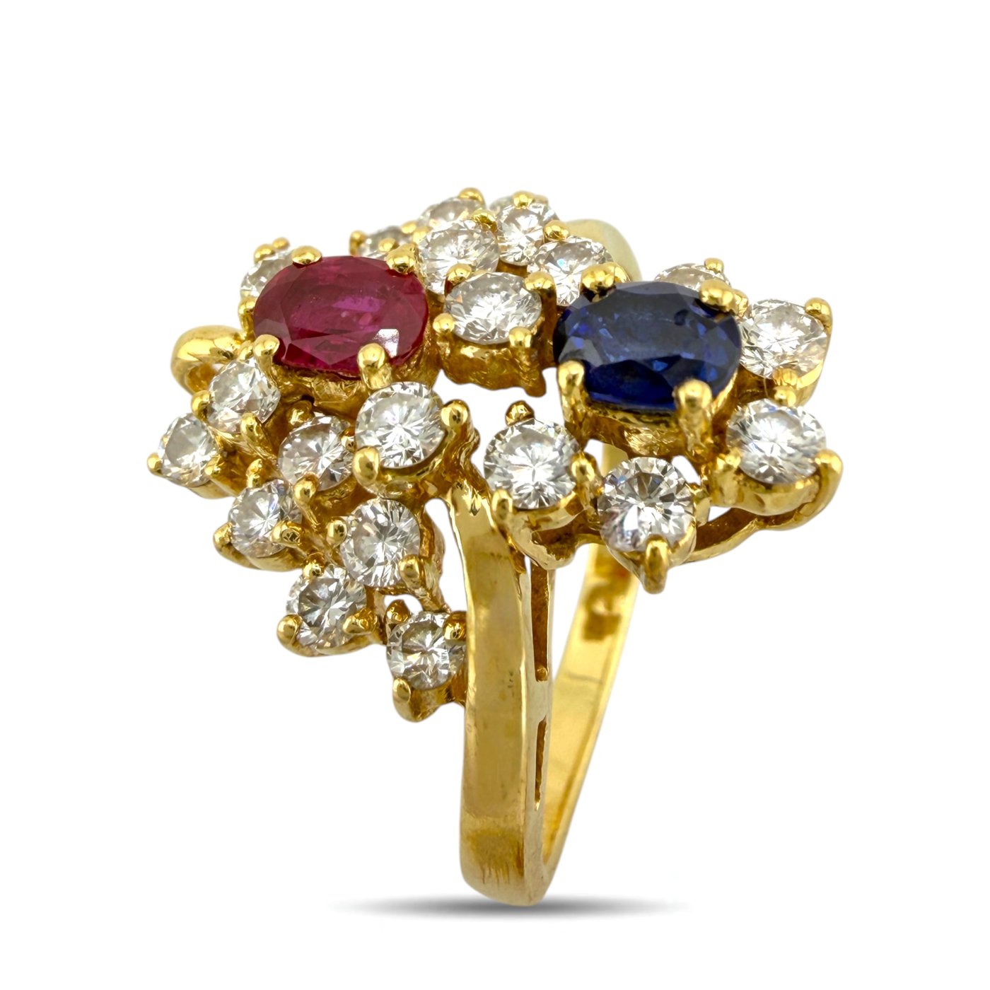 18K Yellow Gold Ruby Sapphire and Diamond Ring
