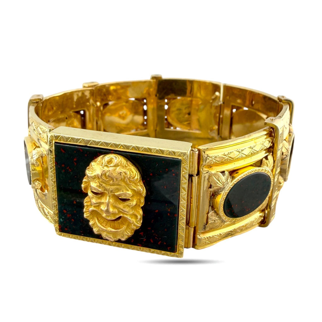 14K Yellow Gold Bloodstone Sculpted Face Bracelet