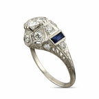 Art Deco 18K White Gold 2ct Diamond and Sapphire Ring