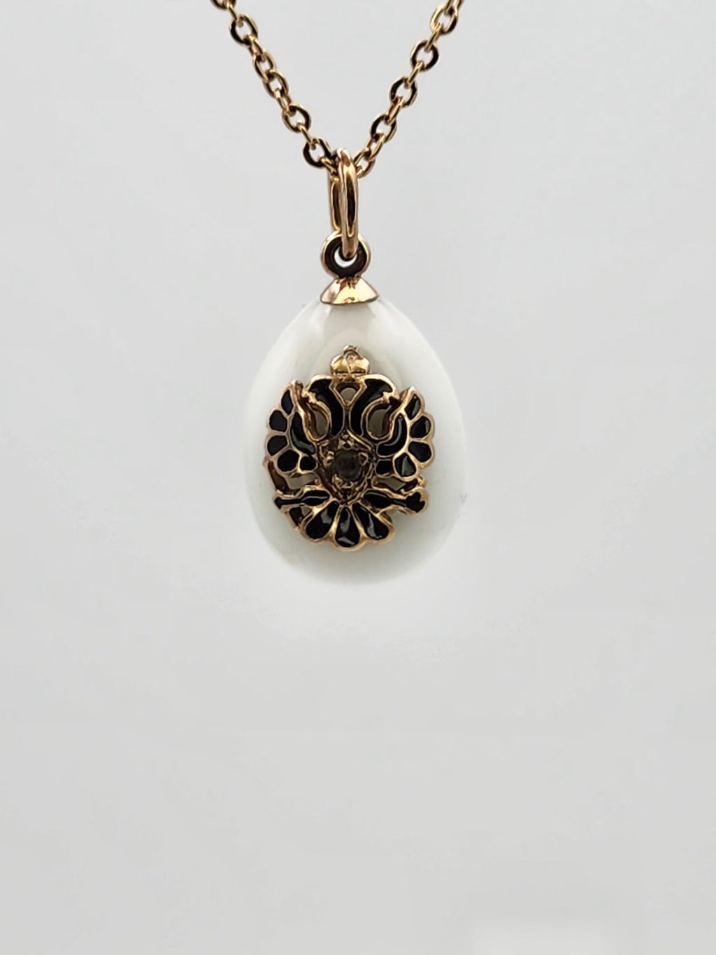 K. Faberge Russian Antique Gold Diamond & Blue Enamel Egg Pendant 1890s