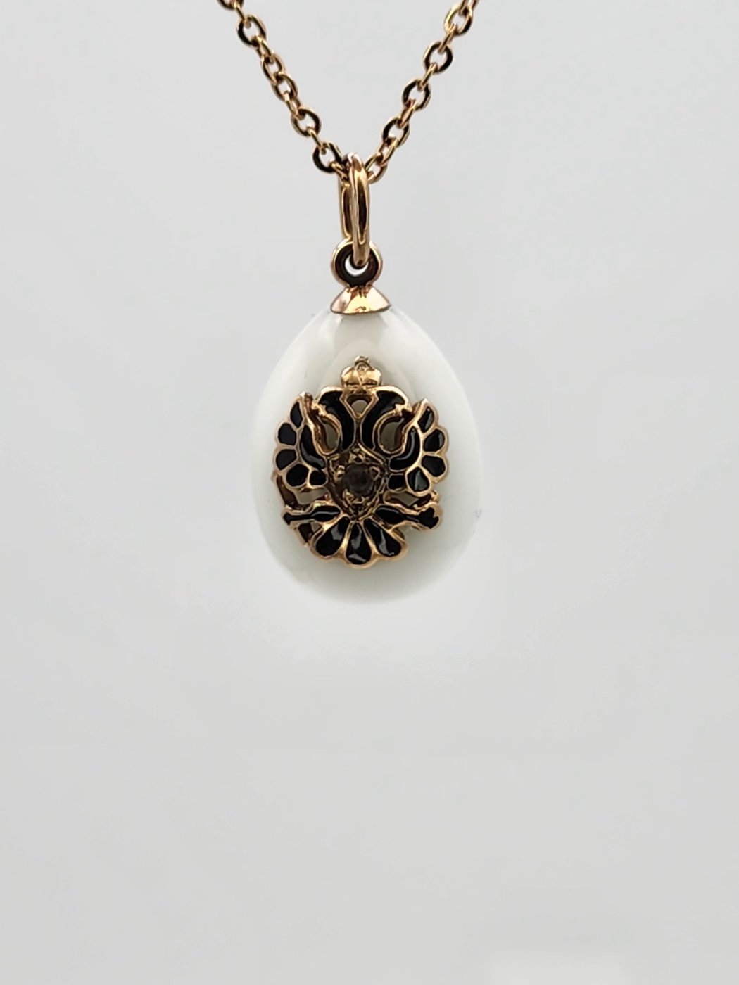 K. Faberge Russian Antique Gold Diamond & Blue Enamel Egg Pendant 1890s