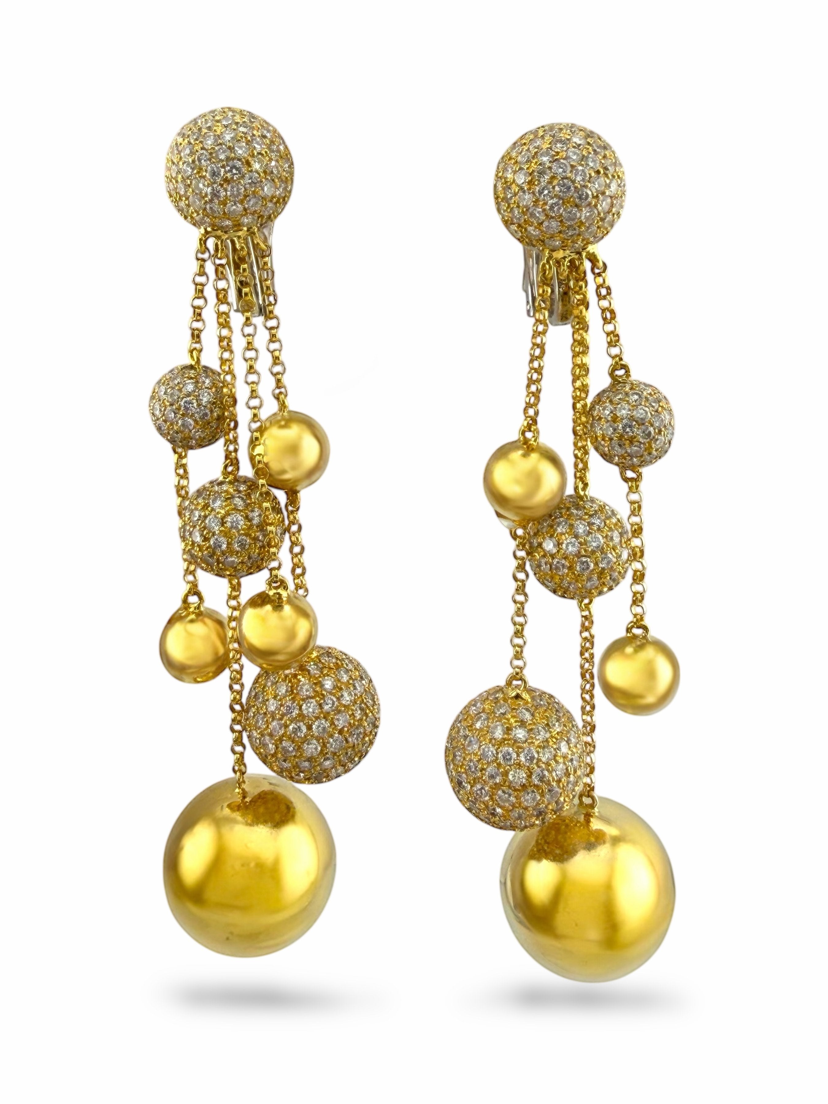 18K Yellow Gold and Diamond Ball Drop Earrings