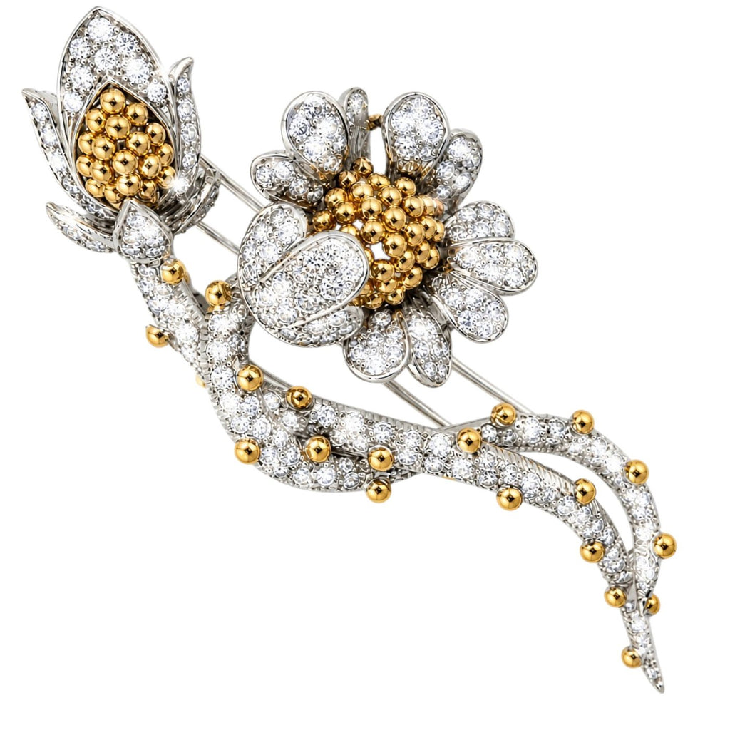 18K Yellow Gold 10.50ct Diamond Floral Brooch