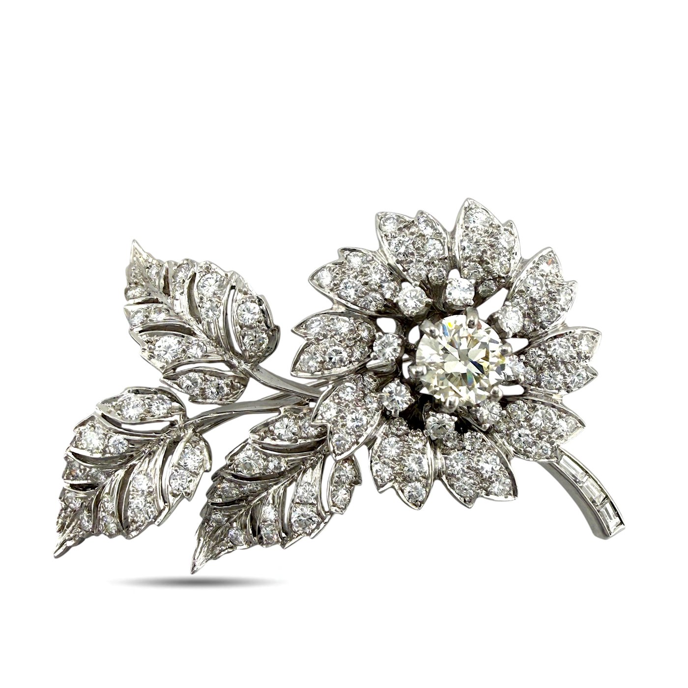 Platinum 4.38ct Diamond Flower Brooch