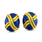 Vintage 18K Yellow Gold Blue Enamel Earrings