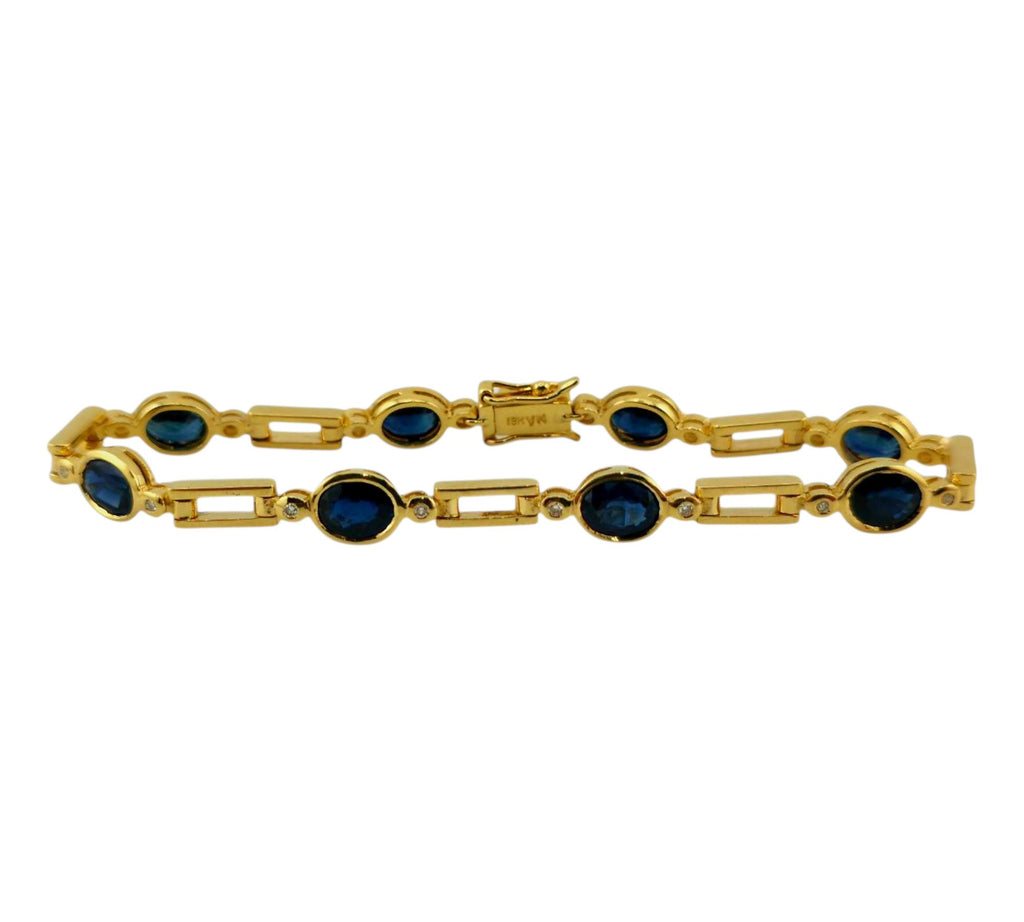 18K Yellow Gold Bracelet with Oval Sapphires and Round Diamonds