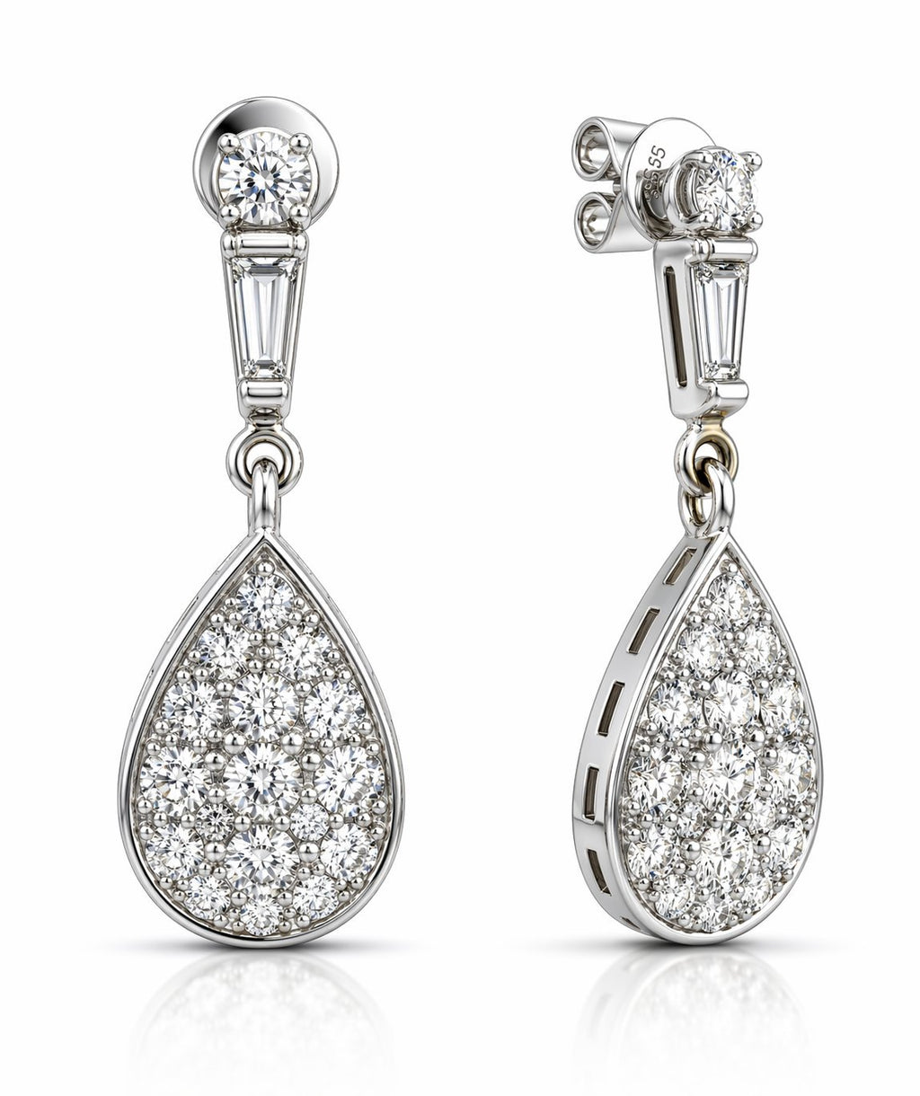 14K White Gold 1.75ct Diamond Teardrop Earrings