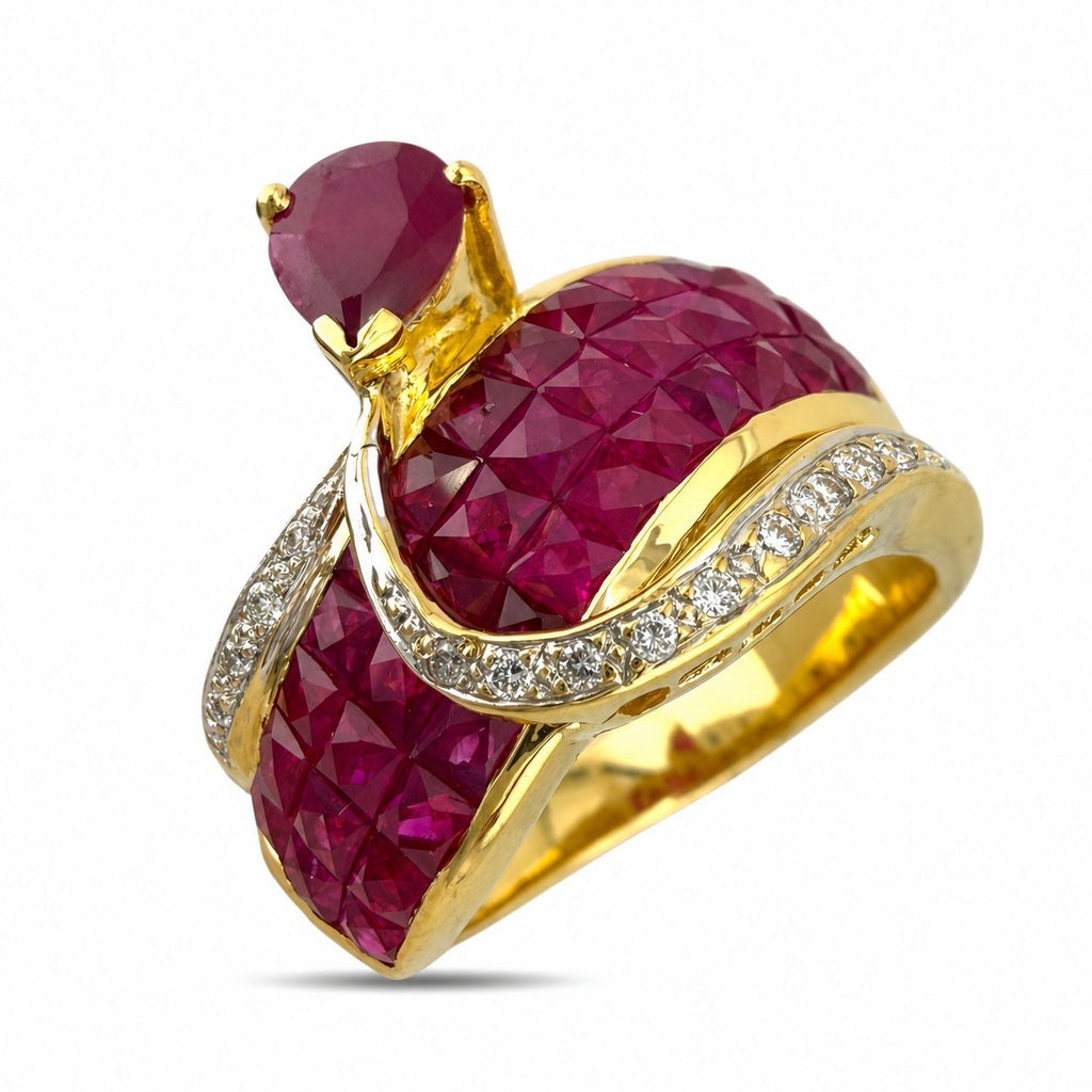 14K Yellow Gold 3.2ct Ruby and 0.1ct Diamond Ring