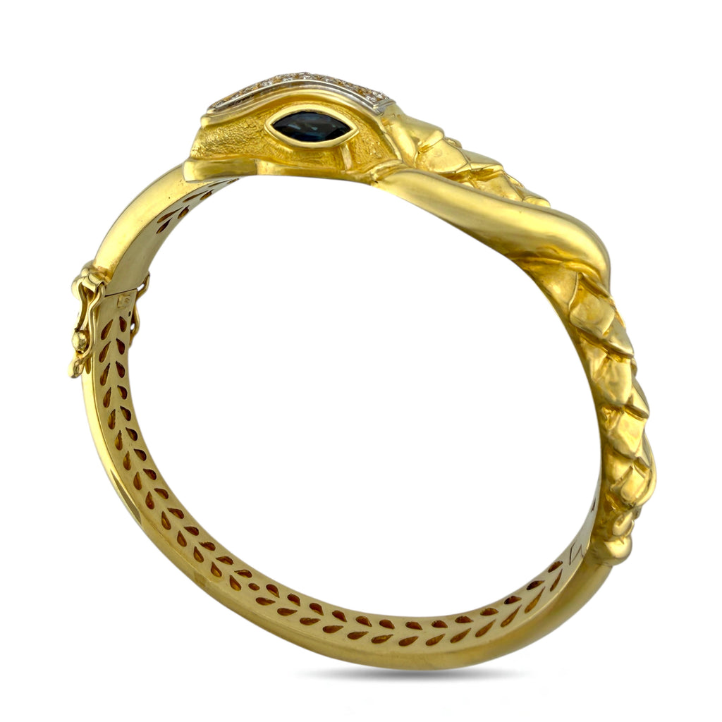 18K Yellow Gold Viper Serpenti 1ct Diamond and 1.2ct Sapphire Bracelet