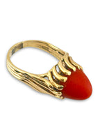 14K Yellow Gold Ring with Red Coral Cabochon