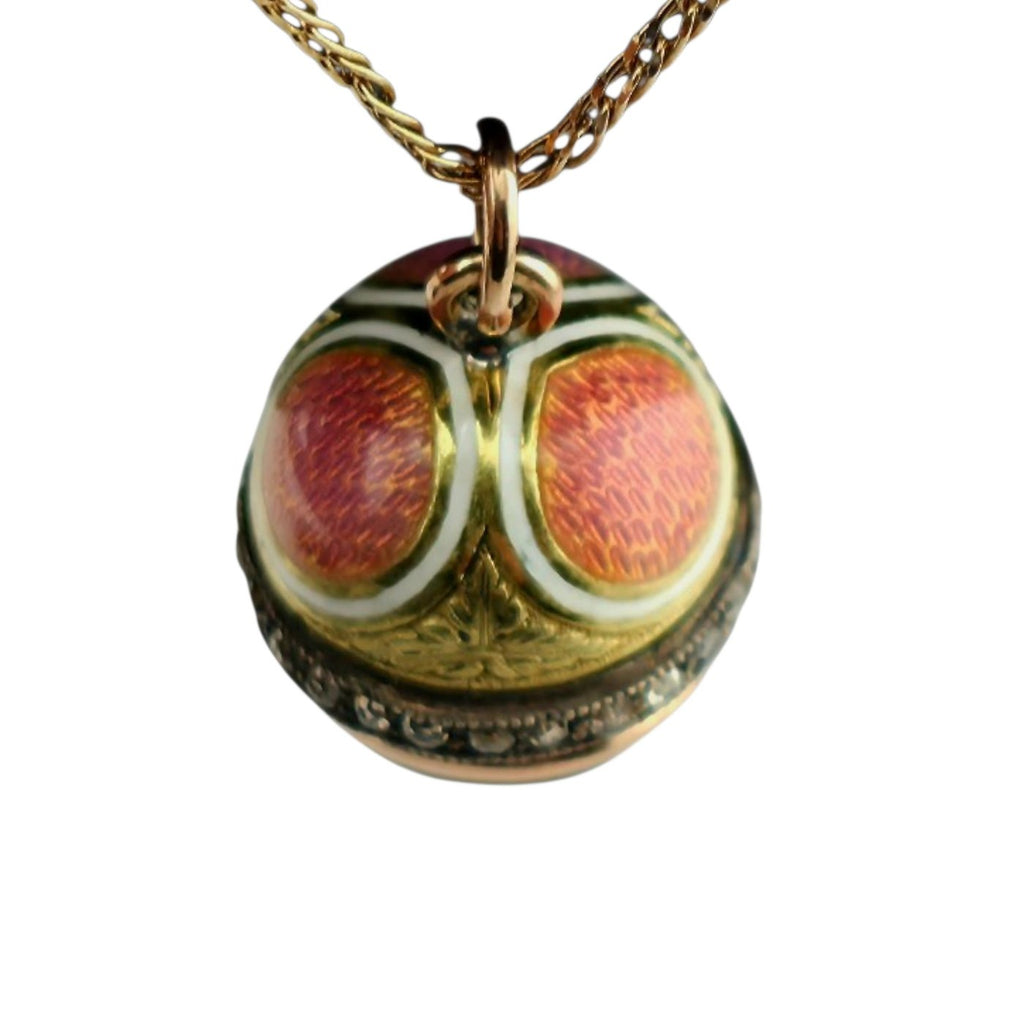 Imperial Russian 56K Gold Enamel and Diamond Pendant