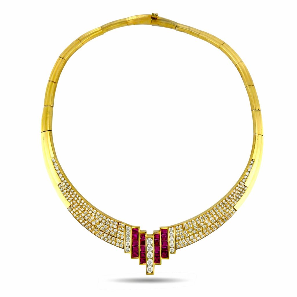 Grand 18K Yellow Gold 4.25ct Diamond and 2ct Ruby Necklace