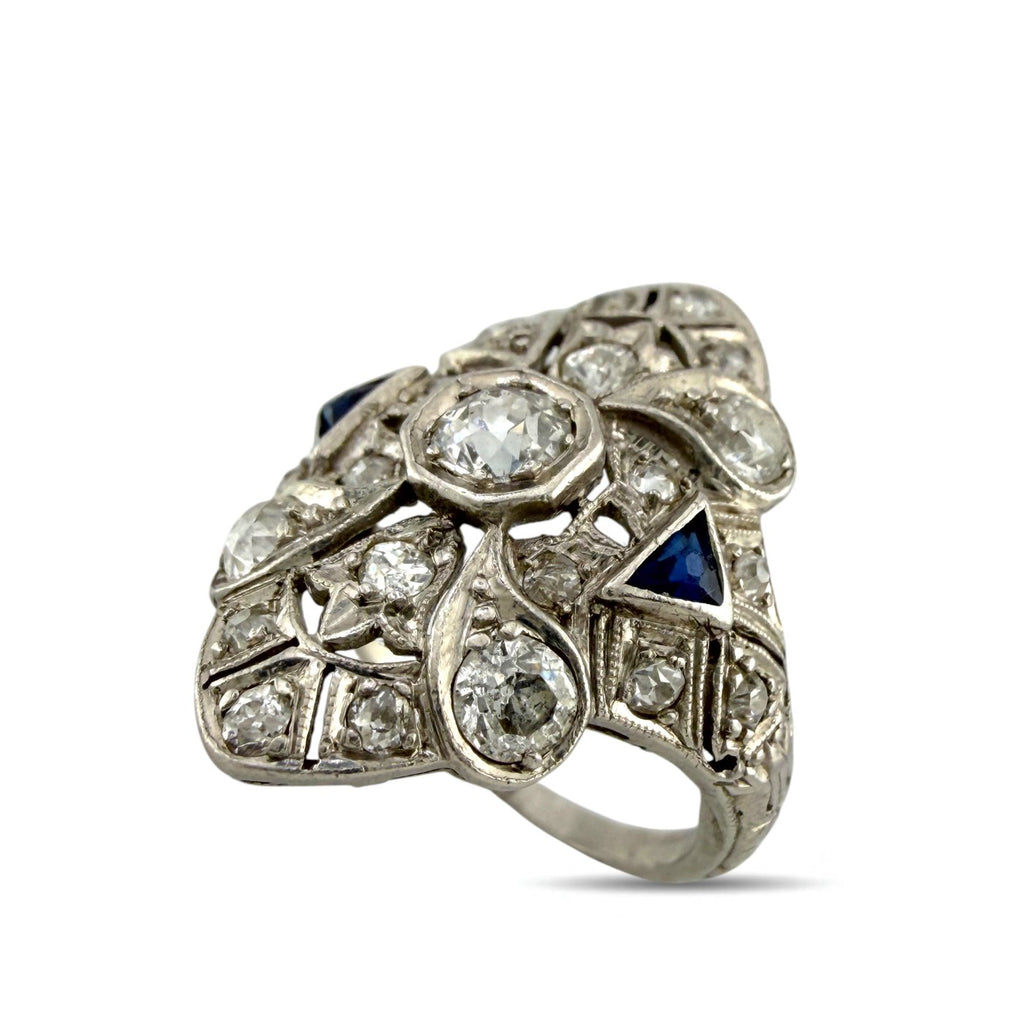 Platinum 1.00ct Diamond and Sapphire Art Deco Ring