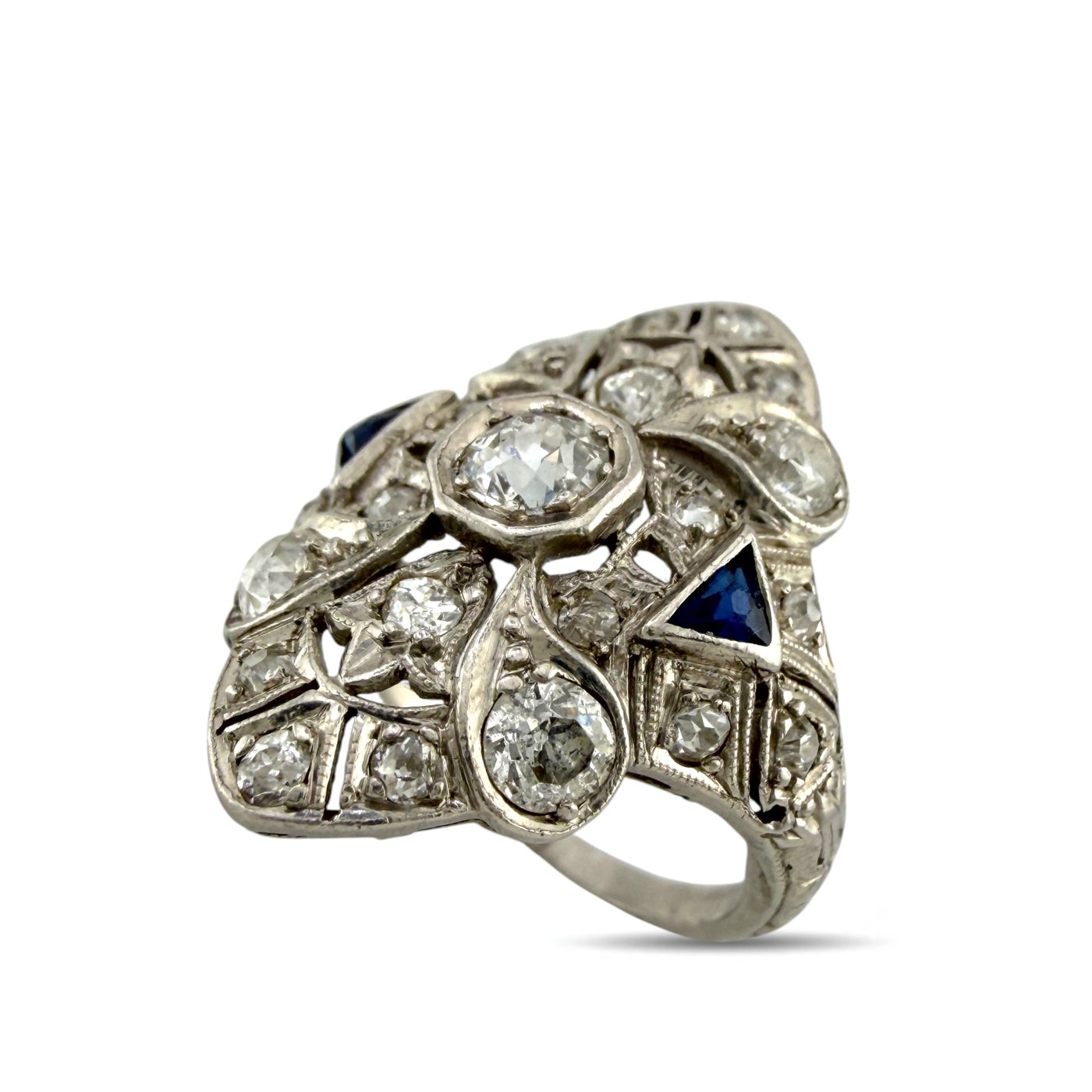 Platinum 1.00ct Diamond and Sapphire Art Deco Ring