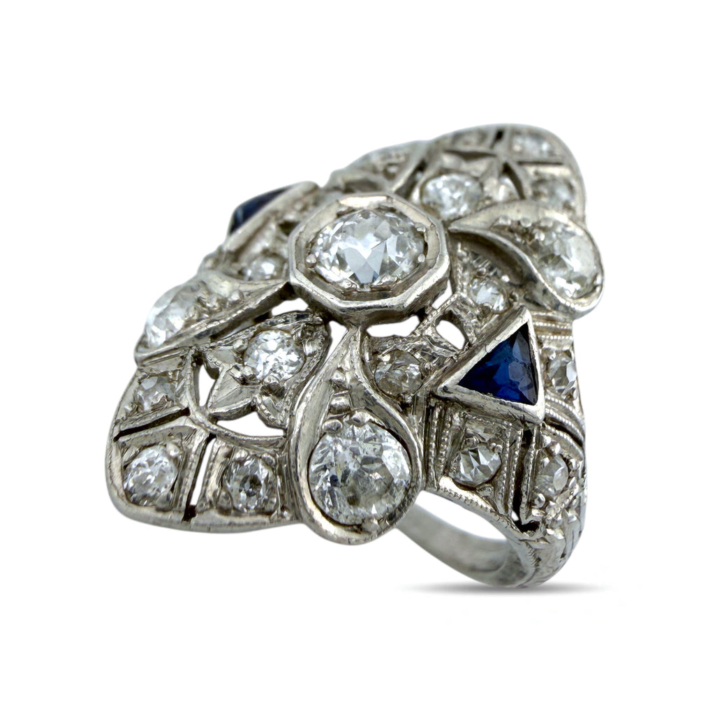 Platinum Art Deco 1.07ct Diamond and Sapphire Ring