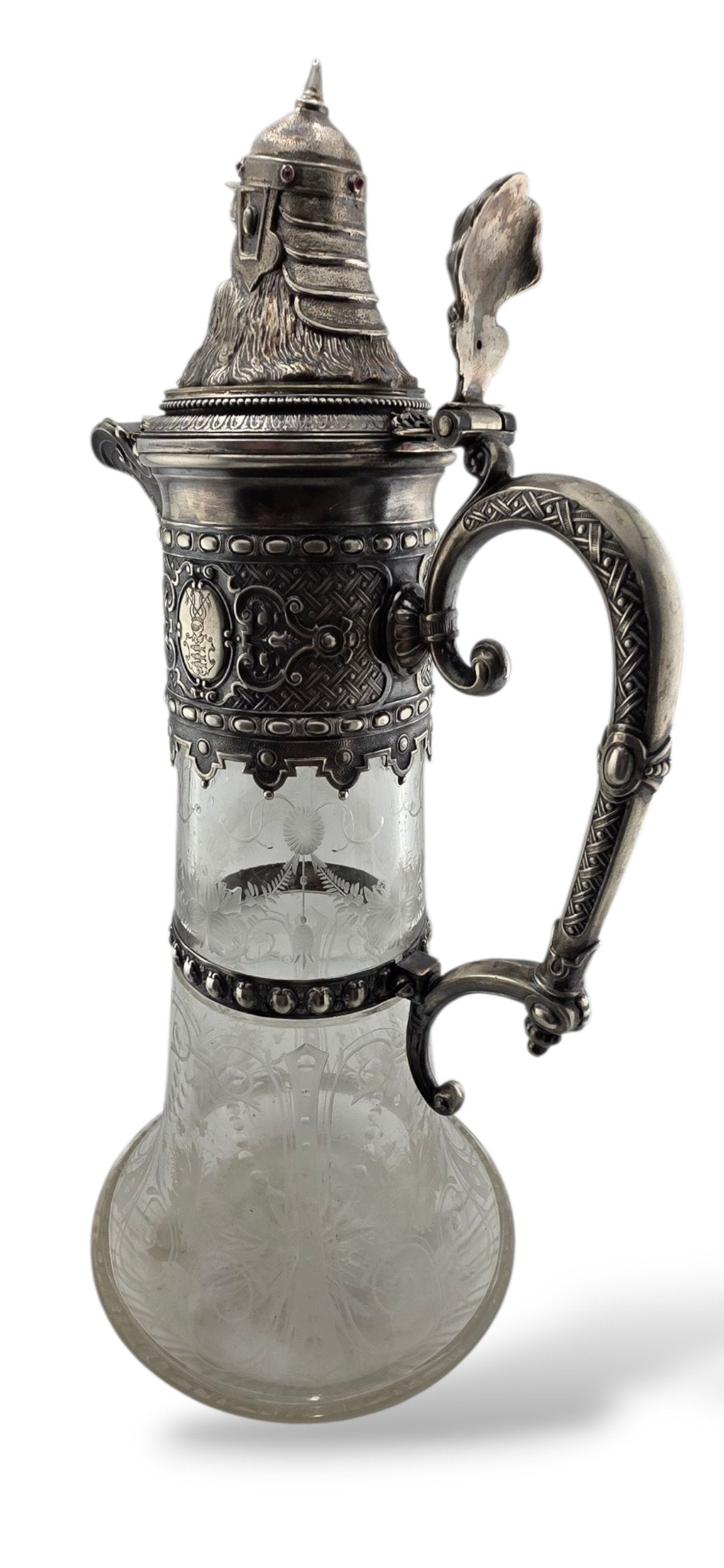 Antique Imperial Faberge Silver Cut Glass Decanter Carafe Circa 1900s