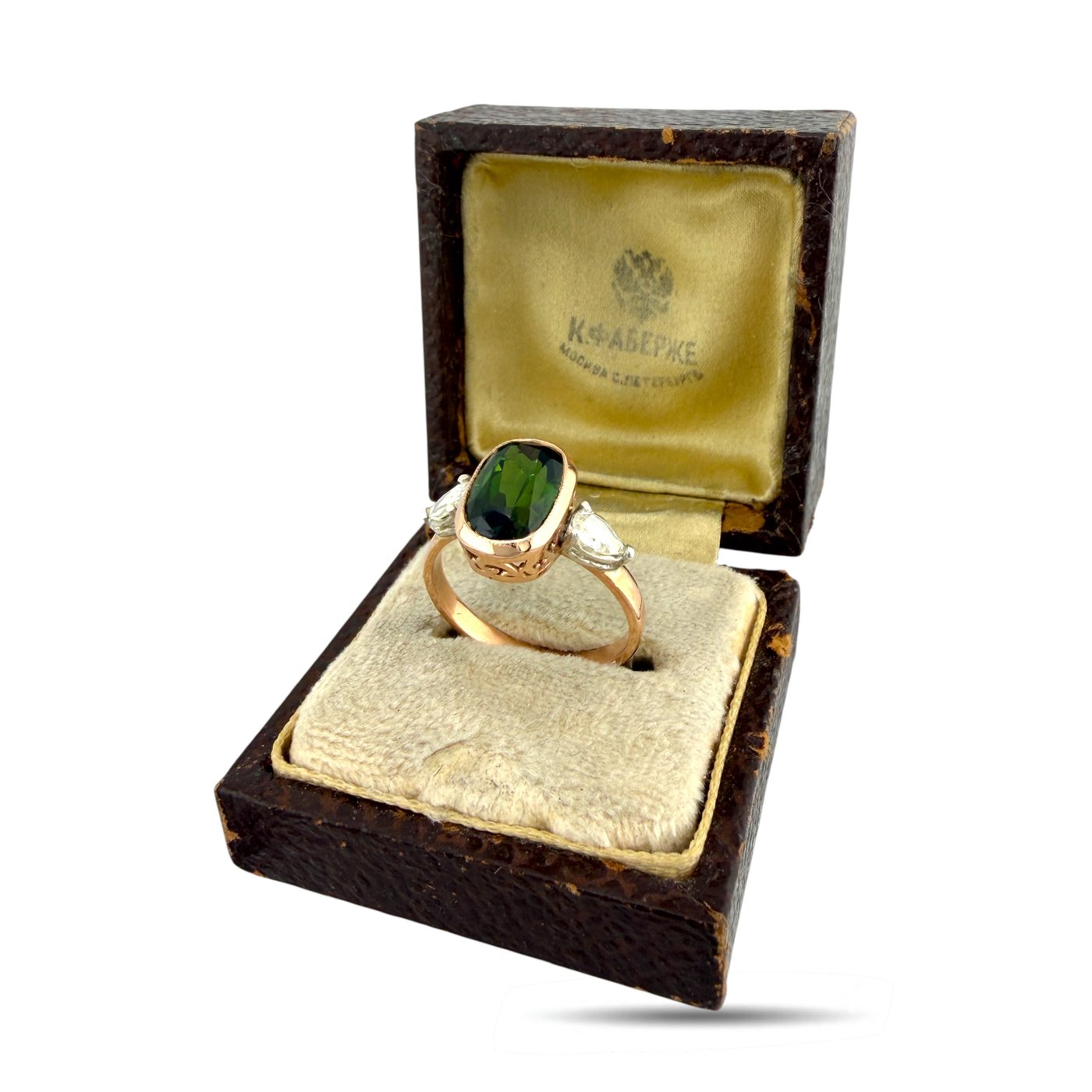 14K Rose Gold Imperial Russian Green 2.25ct Tourmaline and 0.70ct Diamond Ring