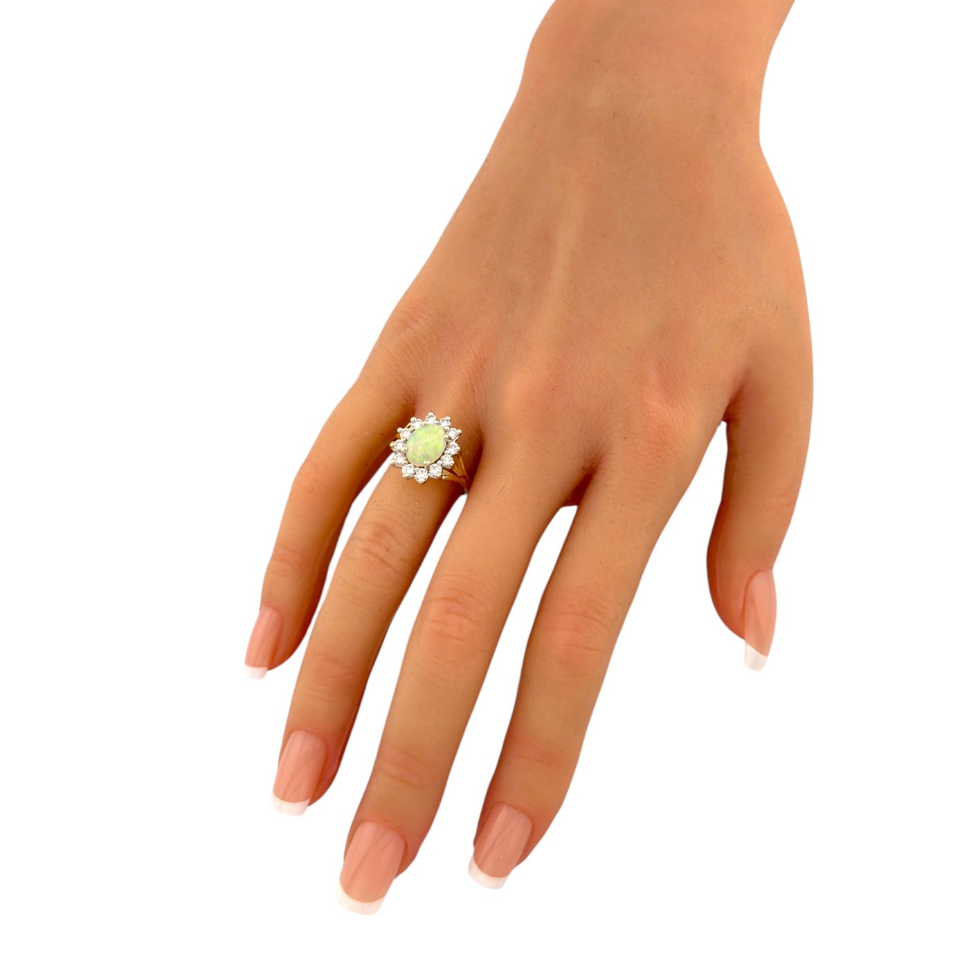 14K Yellow Gold Opal and 0.72ct Diamond Ring