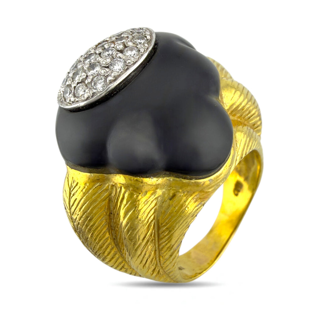 18K Yellow Gold Onyx and 0.46ct Diamond Cocktail Ring