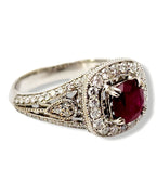Ring - 18 kt. White gold, 18K Gold, Diamond & Deep Dark Red 1.0CT Ruby Art Deco Ring - 1.60ct. tw. Ruby - Diamond