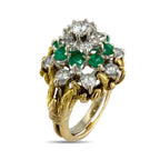 14K Yellow Gold Ring 1.2ct Diamonds and Emerald