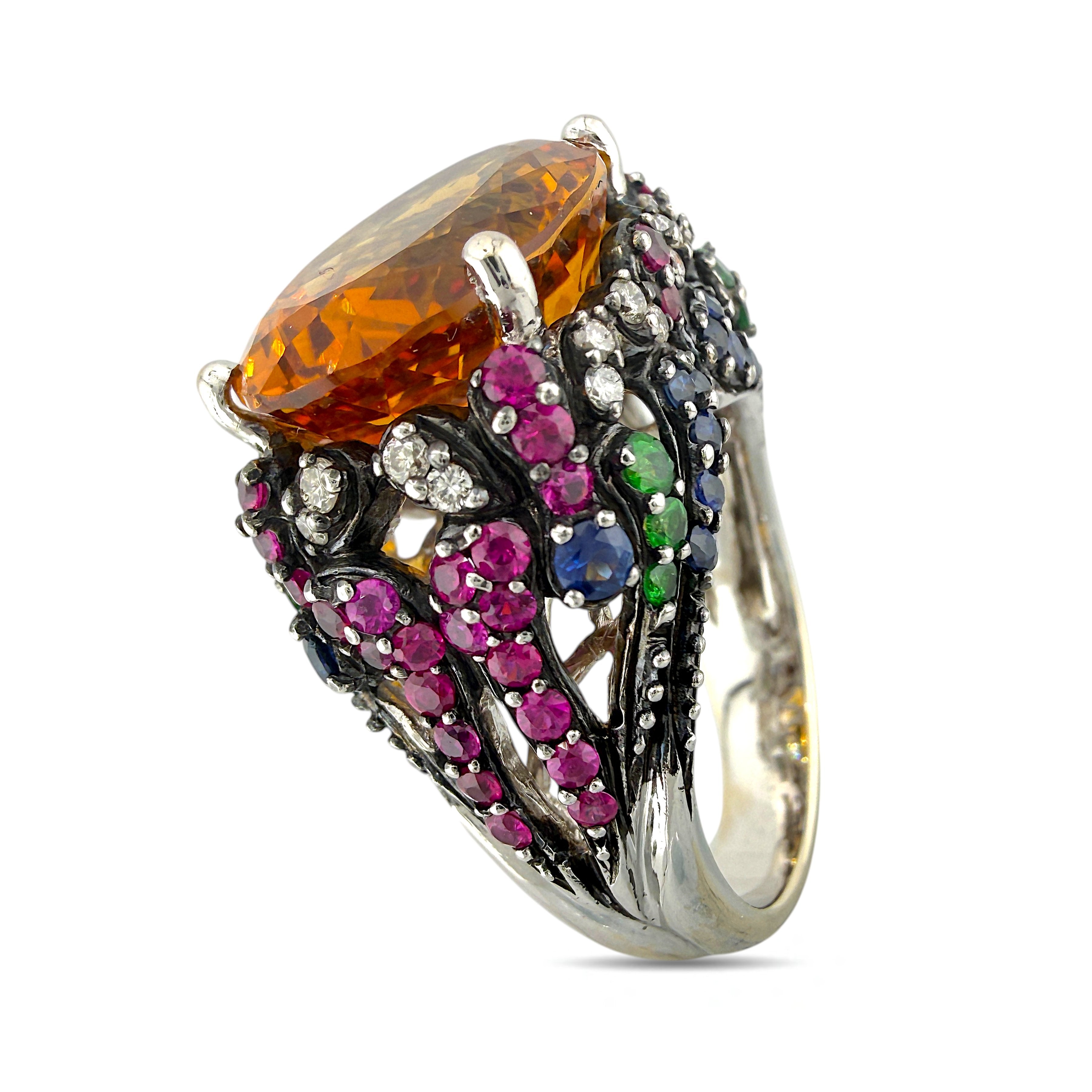18K White Gold 10ct Citrine and Multigem Cocktail Ring