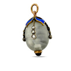 Imperial Russian Jewelled 56K Gold and Blue Enamel Egg Pendant