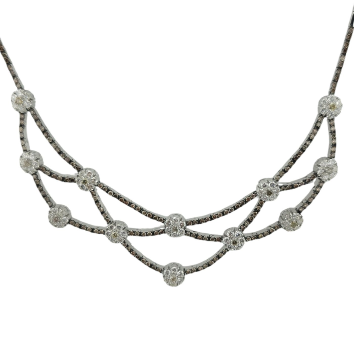 18K White Gold 6.0ct Diamond & Champagne Diamond Flexible Necklace with Certificate