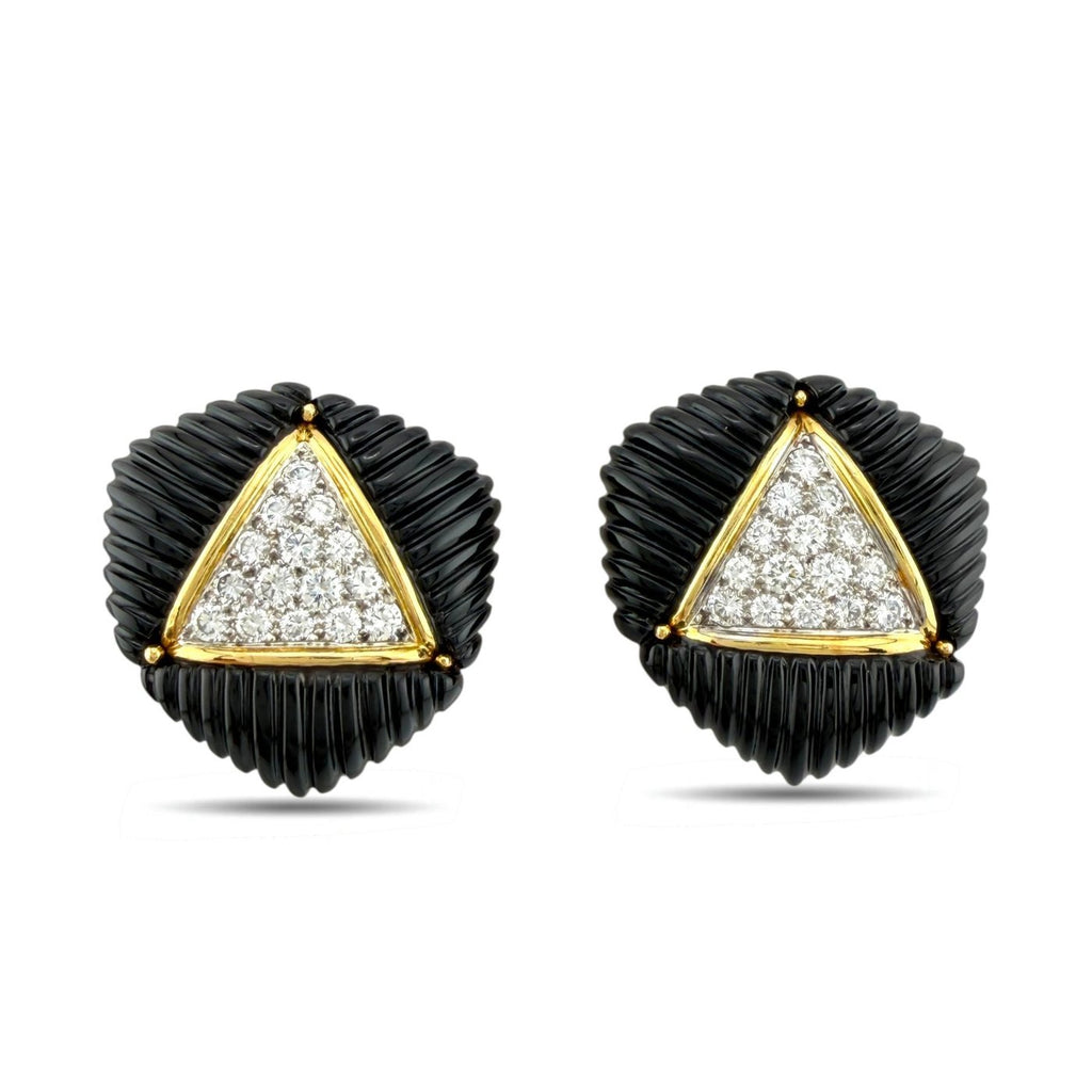 18K Yellow Gold and 2ct Diamond Black Onyx Earrings