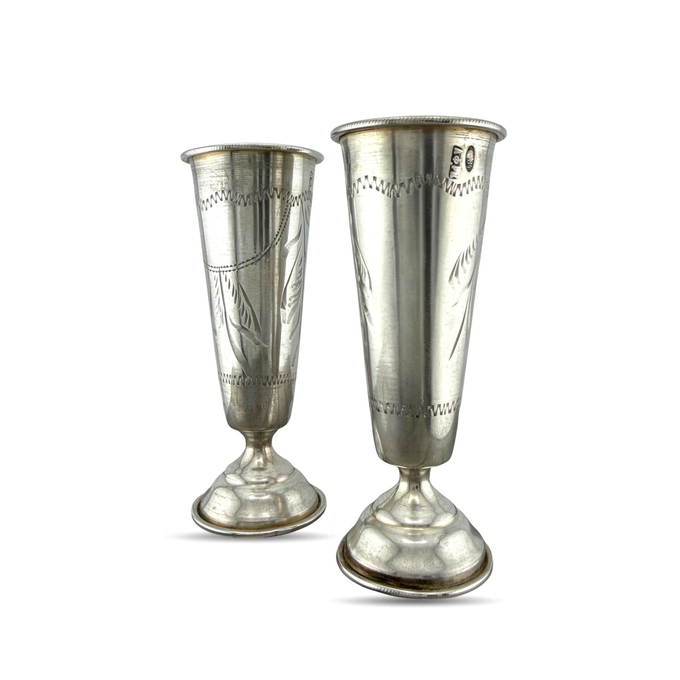 Imperial Russian 84 Zolotnik Silver Set of Antique Cups