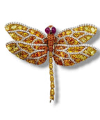 Vintage 18K Gold Dragonfly Brooch with Large Orange Sapphires and Diamonds