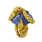 18K Yellow Gold Lapis 0.08ct Diamond and 40ct Sapphire Snake Ring