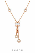 Bvlgari B.zero1 18K Rose Gold Diamond and White Ceramic Tassel Lavalier Necklace