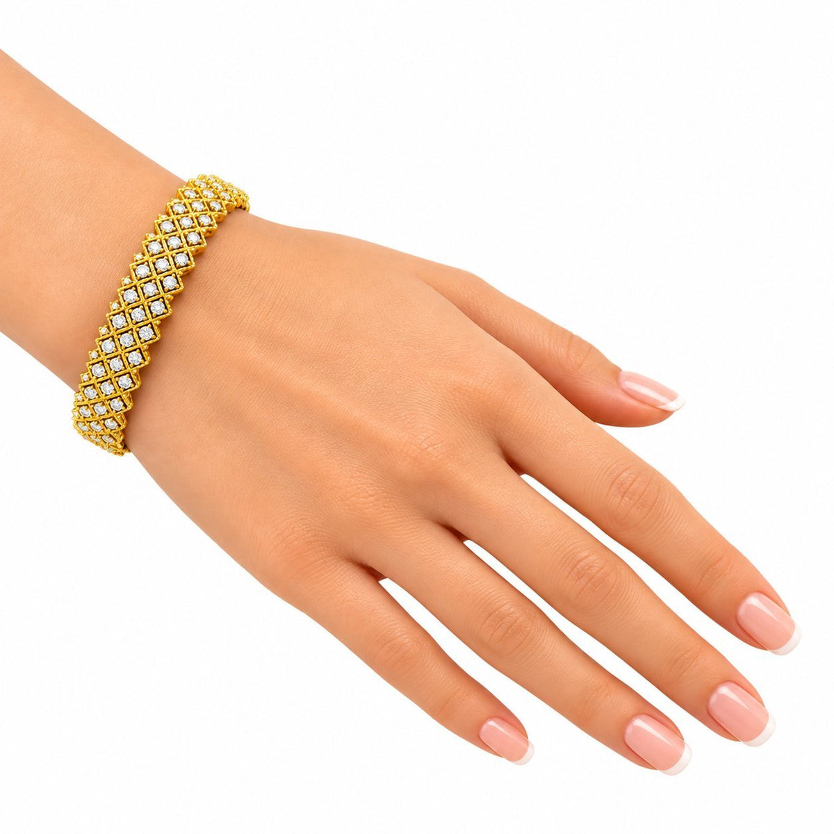 Roberto Coin yellow gold diamond openwork woven bracelet on wrist